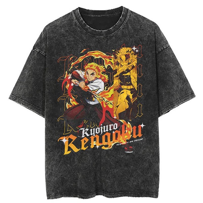 Anime T-Shirt Vintage Washed T-Shirt Men Unisex High Street 20 - Image 1