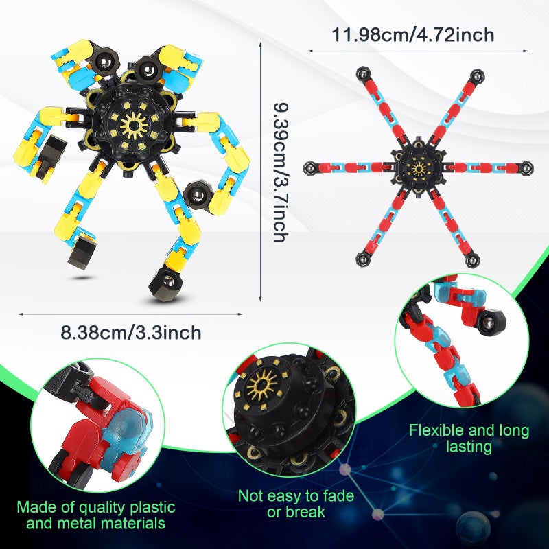 Junkin 100 Pcs Funny Sensory Fidget Toys Bulk, Transformable Chain Robot Finger Toy, Fidget Spinner Stress Relief Fingertip Gyro Mechanical Spiral Spinner, Party Favors Gifts for Adult Kids (Glow) - Image 2