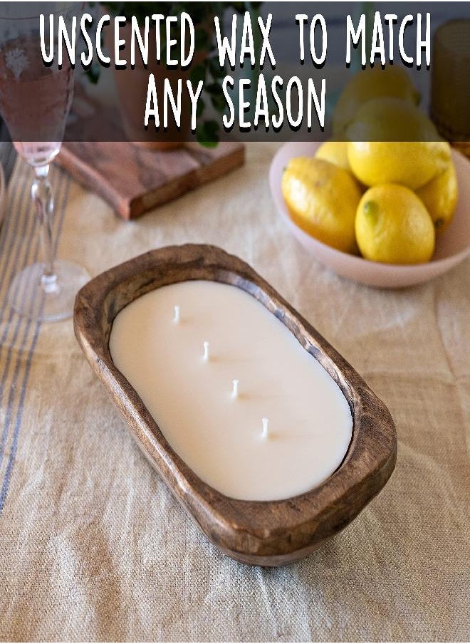MAINEVENT - Wooden Dough Bowl Candle 10 Inch, Wooden Dough Bowl Soy Candle, Farmhouse Dough Bowl Candles for Table, Wood Bowl Candle Boat 4 Wick, Wooden Candle Bowl Decor - Image 1