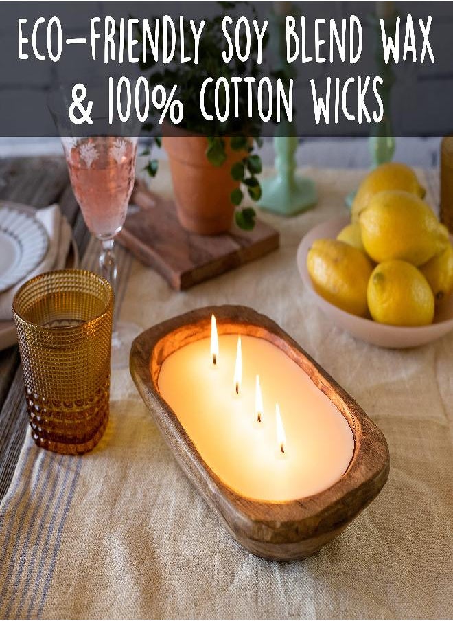 MAINEVENT - Wooden Dough Bowl Candle 10 Inch, Wooden Dough Bowl Soy Candle, Farmhouse Dough Bowl Candles for Table, Wood Bowl Candle Boat 4 Wick, Wooden Candle Bowl Decor - Image 1