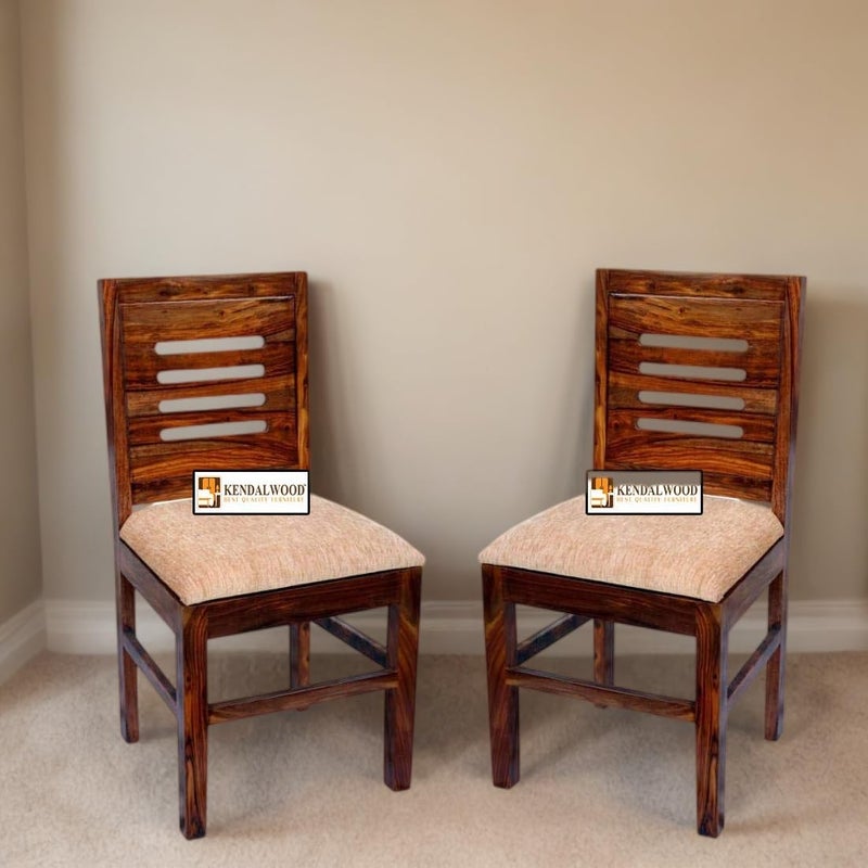 KENDALWOOD Furniture Solid Sheesham Wood Dining Chair Study Chair Multipurpose Chair Dining Chairs Chair Set of 2 Finish ColorNatural Brown Finish with Cream Cushion