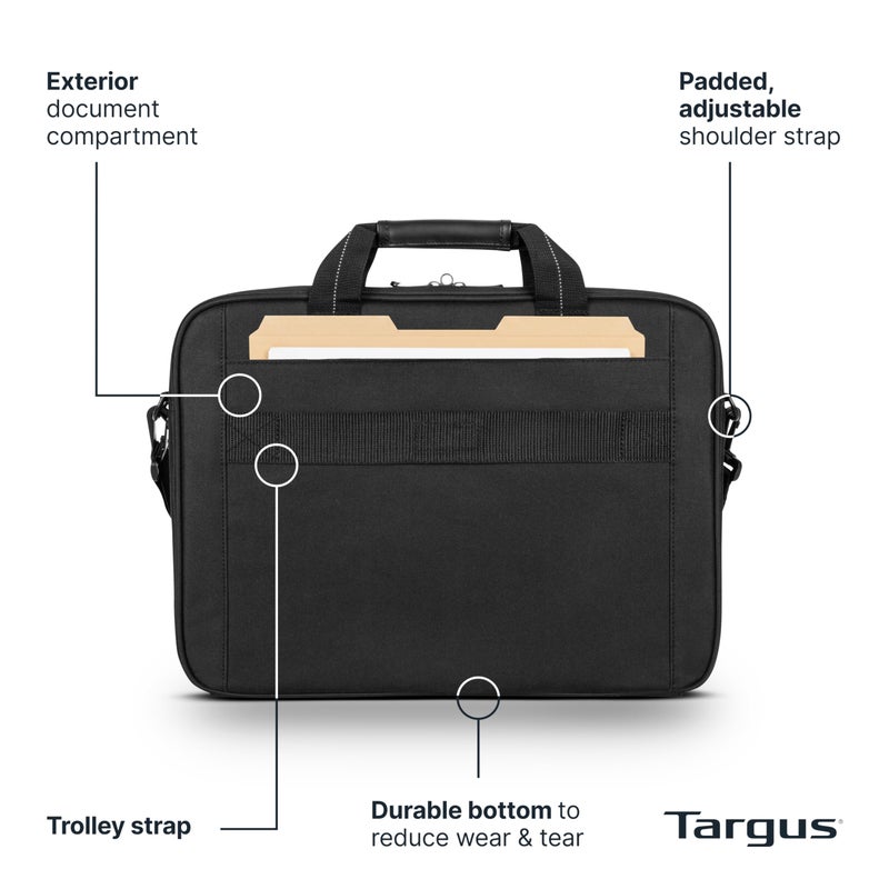 Targus 15-16 Inch Classic Slim Laptop Bag, Black - Ergonomic Briefcase and Messenger Bag - Spacious Foam Padded Laptop Bag for 16" Laptops and Under (TCT027US) - Image 5