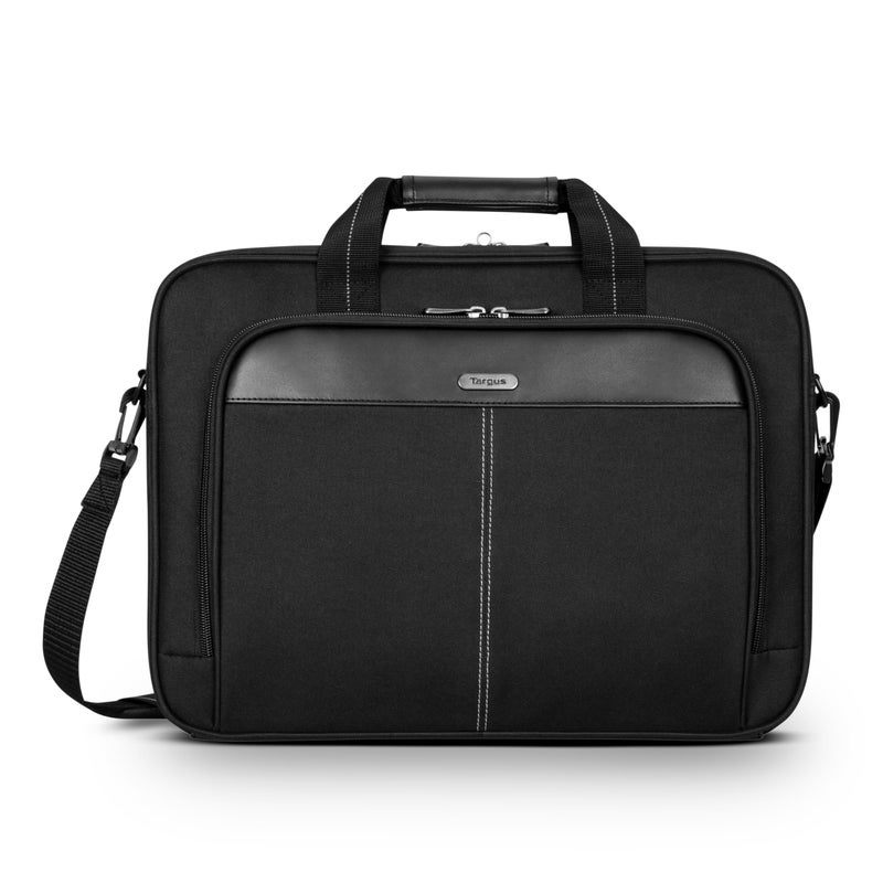 Targus 15-16 Inch Classic Slim Laptop Bag, Black - Ergonomic Briefcase and Messenger Bag - Spacious Foam Padded Laptop Bag for 16" Laptops and Under (TCT027US) - Image 1