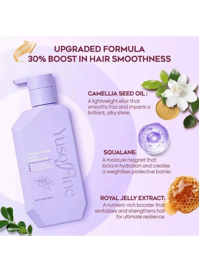 YusoFine Advanced Moisture Lock Argan Shampoo & Conditioner Set Keep hair hydrated and healthy with a formula designed to lock in moisture. It repairs damage, smooths rough cuticles, reduces split ends, enhances softness, and provides lasting nourishment for vibrant, manageable hair every day. - Image 4