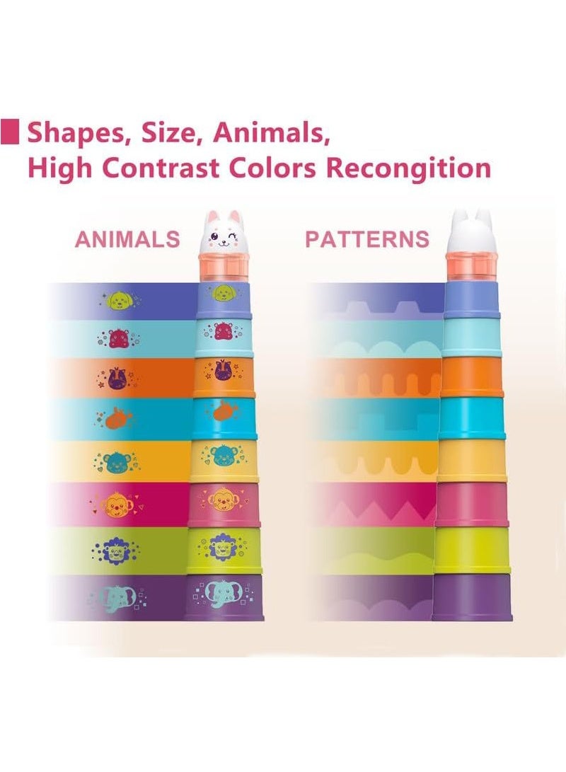 توبيتش لعبة مكدسة مونتيسوري - كؤوس متداخلة وتصفيف الأشكال التعليمية، كتل حسية لوقت الاستحمام/القعود على البطن لأولاد الصغار - Image 5