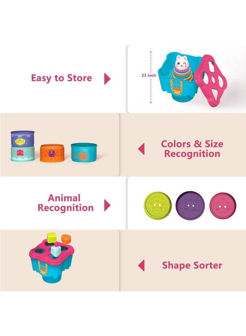 توبيتش لعبة مكدسة مونتيسوري - كؤوس متداخلة وتصفيف الأشكال التعليمية، كتل حسية لوقت الاستحمام/القعود على البطن لأولاد الصغار - Image 4
