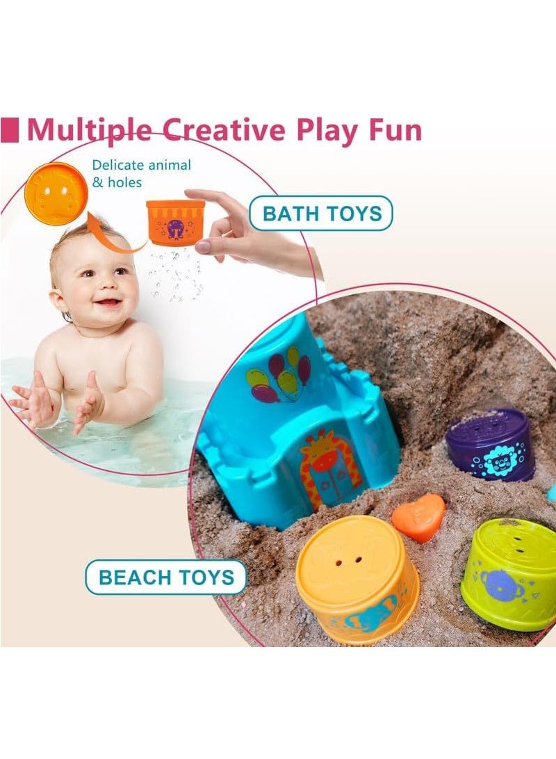 توبيتش لعبة مكدسة مونتيسوري - كؤوس متداخلة وتصفيف الأشكال التعليمية، كتل حسية لوقت الاستحمام/القعود على البطن لأولاد الصغار - Image 3