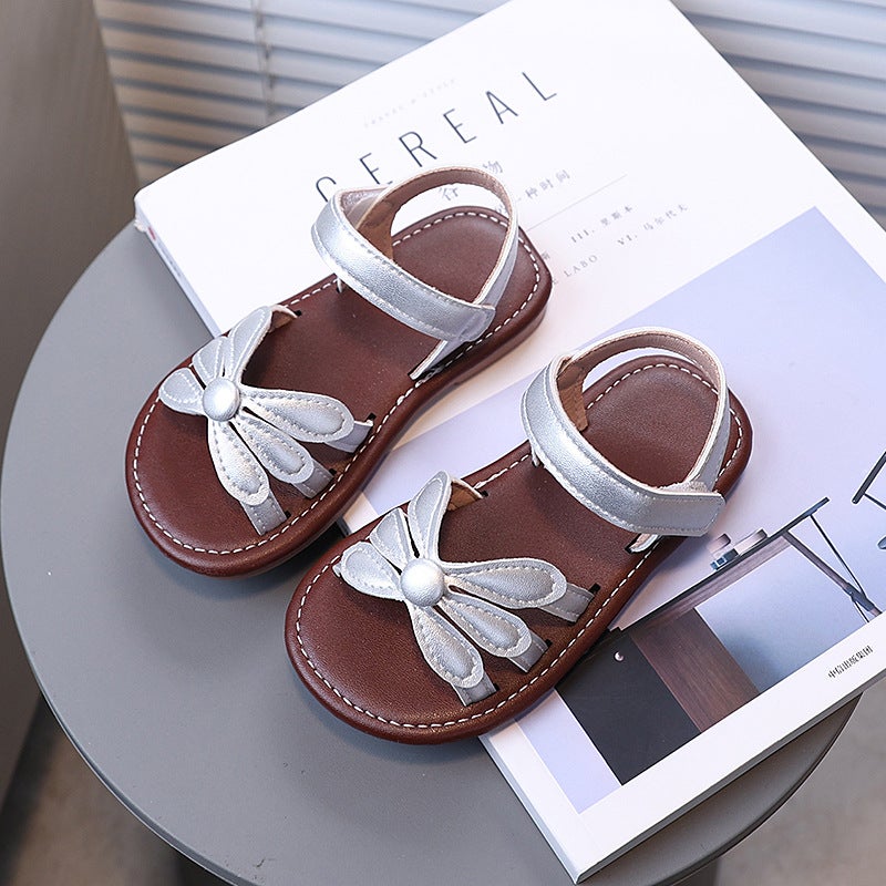 Girls Korean Style Retro Summer Open Toe Flower Baby Beach Sandals Soft Sole Comfortable Roman Sandals For Children - Image 3