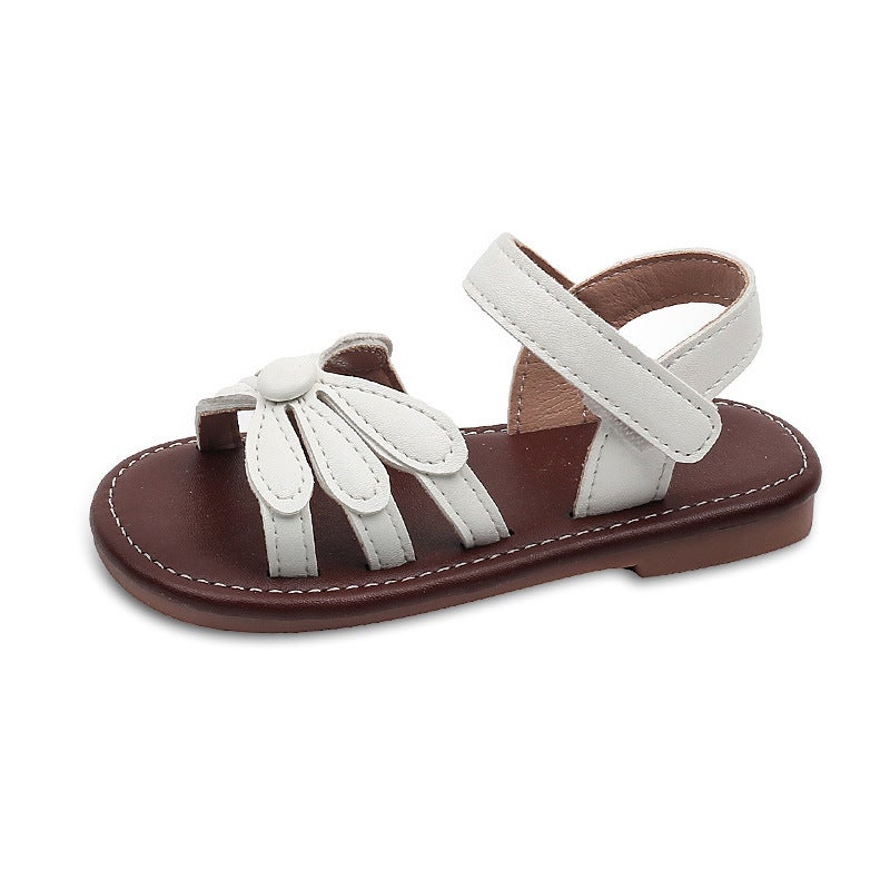 Girls Korean Style Retro Summer Open Toe Flower Baby Beach Sandals Soft Sole Comfortable Roman Sandals For Children - Image 1