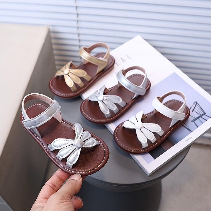 Girls Korean Style Retro Summer Open Toe Flower Baby Beach Sandals Soft Sole Comfortable Roman Sandals For Children - Image 2