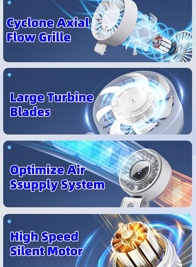 Portable Handheld Fan, High-Power Motor, LED Display, 19.5 Hrs Cooling, 5000mAh Rechargeable, 0-100 Speed, Foldable Design, 3-IN-1 Portable Fan for Travel Cruise Beach(White) - Image 4