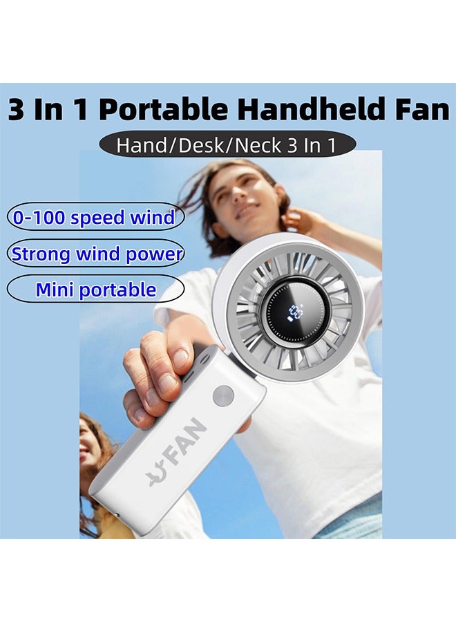 Portable Handheld Fan, High-Power Motor, LED Display, 19.5 Hrs Cooling, 5000mAh Rechargeable, 0-100 Speed, Foldable Design, 3-IN-1 Portable Fan for Travel Cruise Beach(White) - Image 5