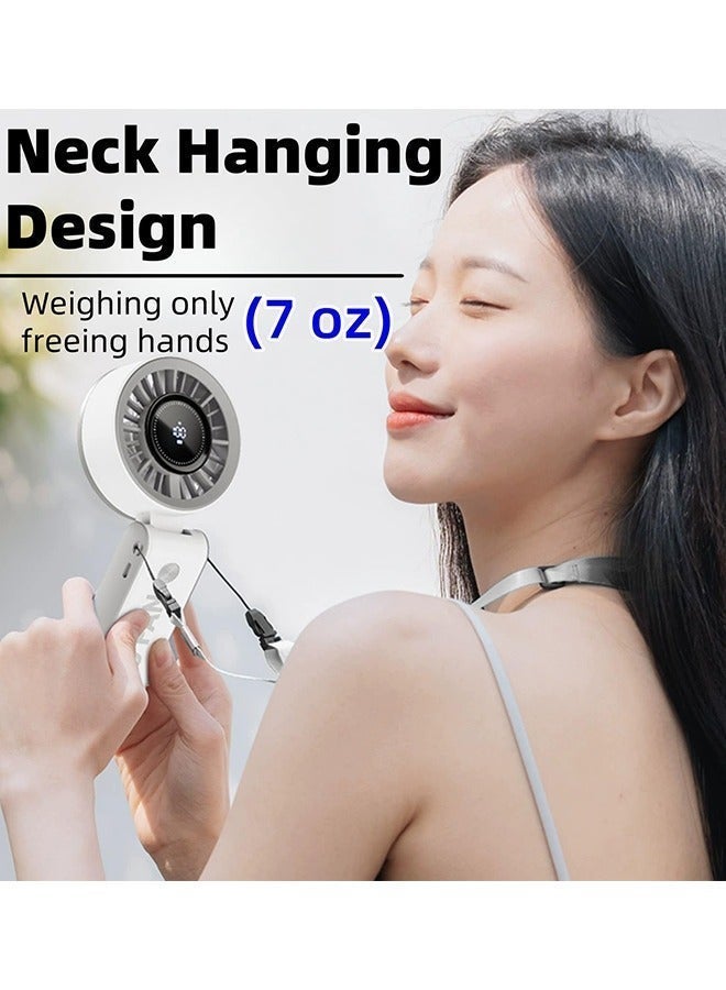 Portable Handheld Fan, High-Power Motor, LED Display, 19.5 Hrs Cooling, 5000mAh Rechargeable, 0-100 Speed, Foldable Design, 3-IN-1 Portable Fan for Travel Cruise Beach(White) - Image 1