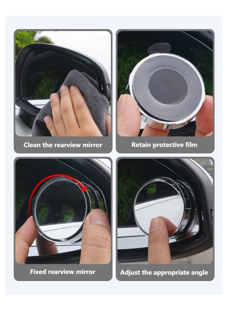 2-Piece Blind Spot Mirror Set Silver 360° Adjustable Wide-angle Suction Cup Type - Image 3
