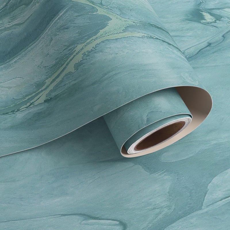 VaryPaper 32x118 Teal Blue Marble Contact Paper for Countertops Matte Waterproof Counter Top Peel and Stick Marble Wallpaper for Kitchen Walls Cabinets Removable Self Adhesive Marble Vinyl Wrap - Image 2
