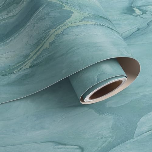 VaryPaper 32x118 Teal Blue Marble Contact Paper for Countertops Matte Waterproof Counter Top Peel and Stick Marble Wallpaper for Kitchen Walls Cabinets Removable Self Adhesive Marble Vinyl Wrap - Image 1