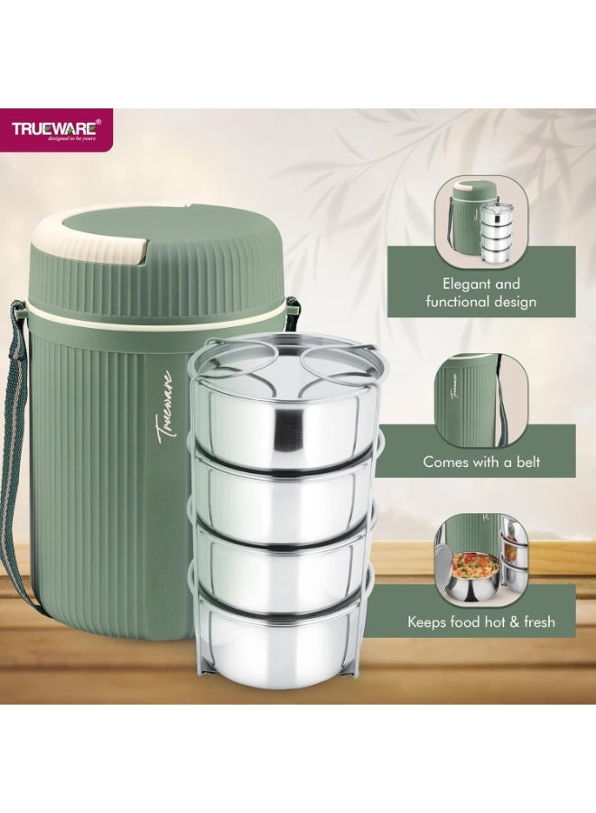 Trueware Stainless Steel Quick Meal 4 Insulated Thermoware Hot Lunch Box with 4 SS Container 300 ML Each | Office Lunch Box | BPA Free | Food Grade - Image 2