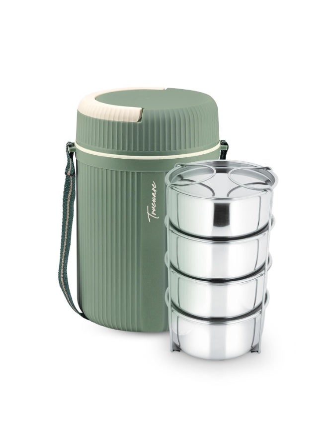 Trueware Stainless Steel Quick Meal 4 Insulated Thermoware Hot Lunch Box with 4 SS Container 300 ML Each | Office Lunch Box | BPA Free | Food Grade - Image 1