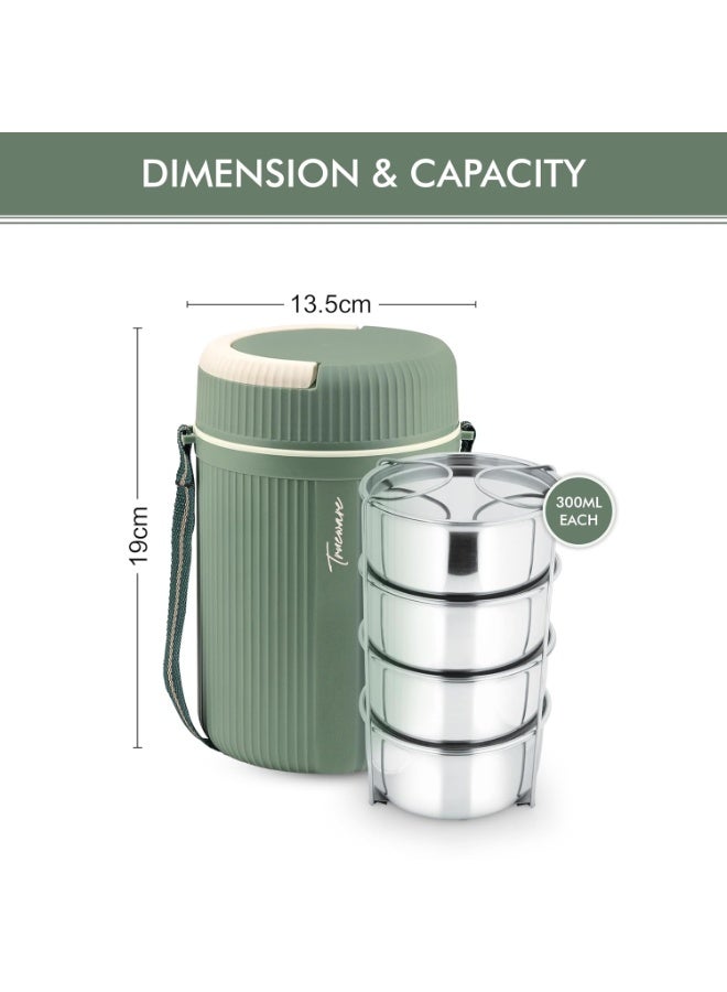 Trueware Stainless Steel Quick Meal 4 Insulated Thermoware Hot Lunch Box with 4 SS Container 300 ML Each | Office Lunch Box | BPA Free | Food Grade - Image 4