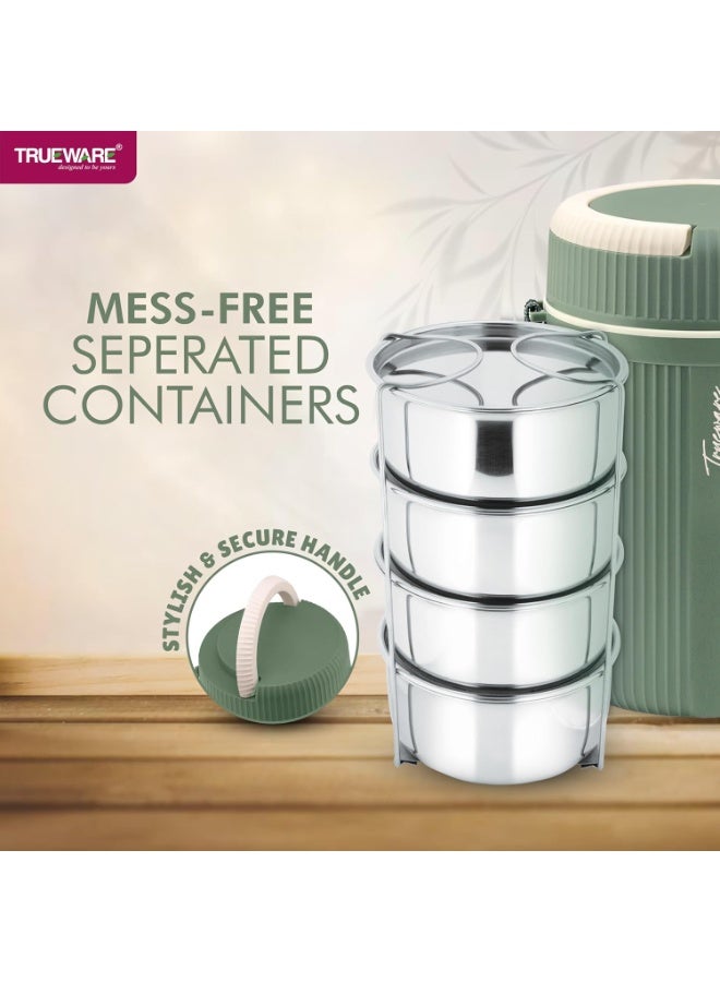 Trueware Stainless Steel Quick Meal 4 Insulated Thermoware Hot Lunch Box with 4 SS Container 300 ML Each | Office Lunch Box | BPA Free | Food Grade - Image 3