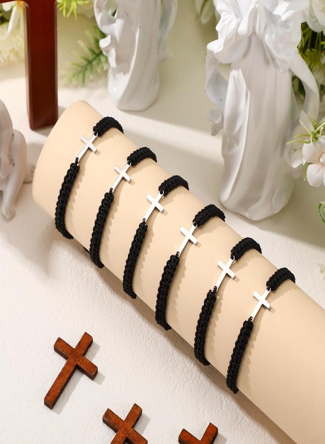 Sureio سوار الصداقة Sureio Cross القابل للتعديل حبل مضفر صليب يسوع المسيحي أساور الأزواج المتطابقة خيط محظوظ شريط BFF لسيدات ورجال وأولاد وبنات عيد الفصح والمعمودية (أسود) - Image 3