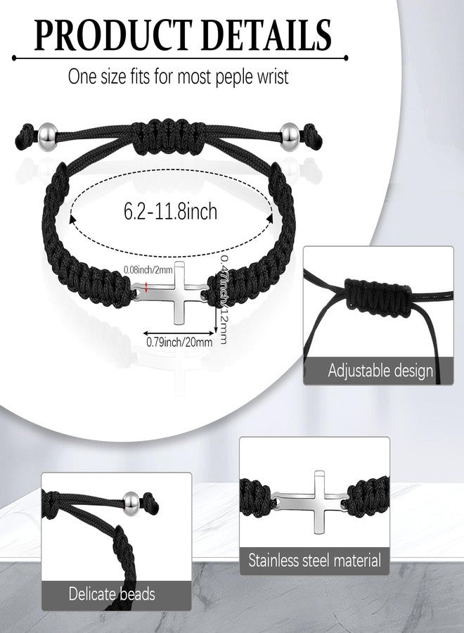 Sureio سوار الصداقة Sureio Cross القابل للتعديل حبل مضفر صليب يسوع المسيحي أساور الأزواج المتطابقة خيط محظوظ شريط BFF لسيدات ورجال وأولاد وبنات عيد الفصح والمعمودية (أسود) - Image 2
