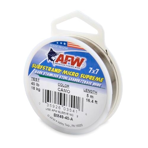 AFW American Fishing Wire Surfstrand Micro Supreme, Bare 7x7 Stainless Steel Leader Wire, 40 lb Test, 0.018" Diameter, Camo, 5m - Image 1