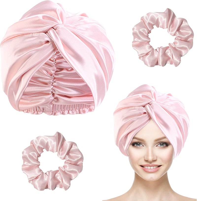Mulberry Silk Bonnet DoubleSided Sleep Cap Turban for Curly Hair Women Elastic Bow Stay On Head