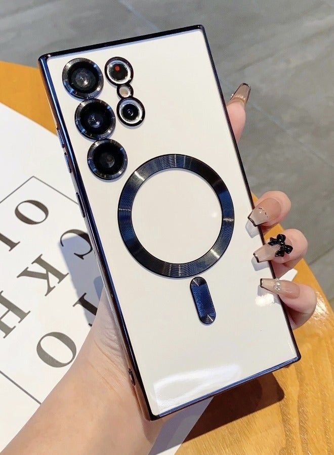 جراب سامسونج جالاكسي إس 24 ألترا مع واقي عدسة الكاميرا، جراب واقٍ متوافق مع الشحن اللاسلكي، مقاوم للخدوش والصدمات، مطلي بالكهرباء، مناسب للرجال والنساء. - Image 1