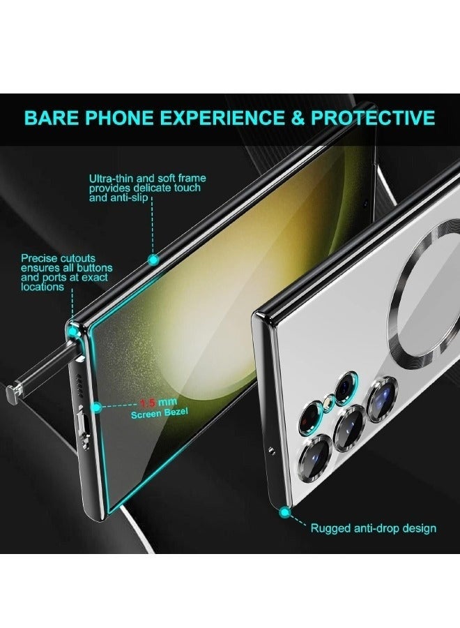 جراب سامسونج جالاكسي إس 24 ألترا مع واقي عدسة الكاميرا، جراب واقٍ متوافق مع الشحن اللاسلكي، مقاوم للخدوش والصدمات، مطلي بالكهرباء، مناسب للرجال والنساء. - Image 3