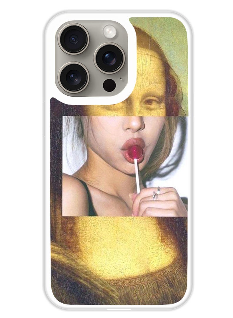 Theodor Protective Case Cover For APPLE IPHONE 15 Pro Mona lisa lolipop (White Bumper) - Image 1
