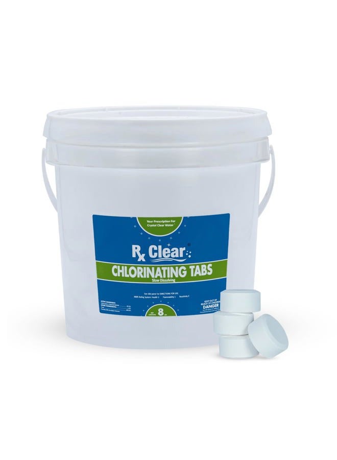 Rx Clear 1" Inch Chlorine Tabs | 8 Pounds | Use Tablets as Bactericide, Algaecide, & Disinfectant in Swimming Pools | Stabilized, Long Lasting, Slow Dissolving, & UV Protected - Image 1
