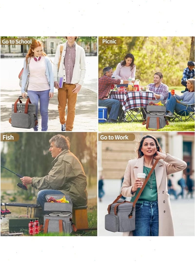 Yoawllty Waterproof Lunch Box Bag, Tiffin Bag-Lightweight Large, Insulated Oxford Cloth Fresh-keeping Bag for Office, School and Picnic (Grey) - Image 5