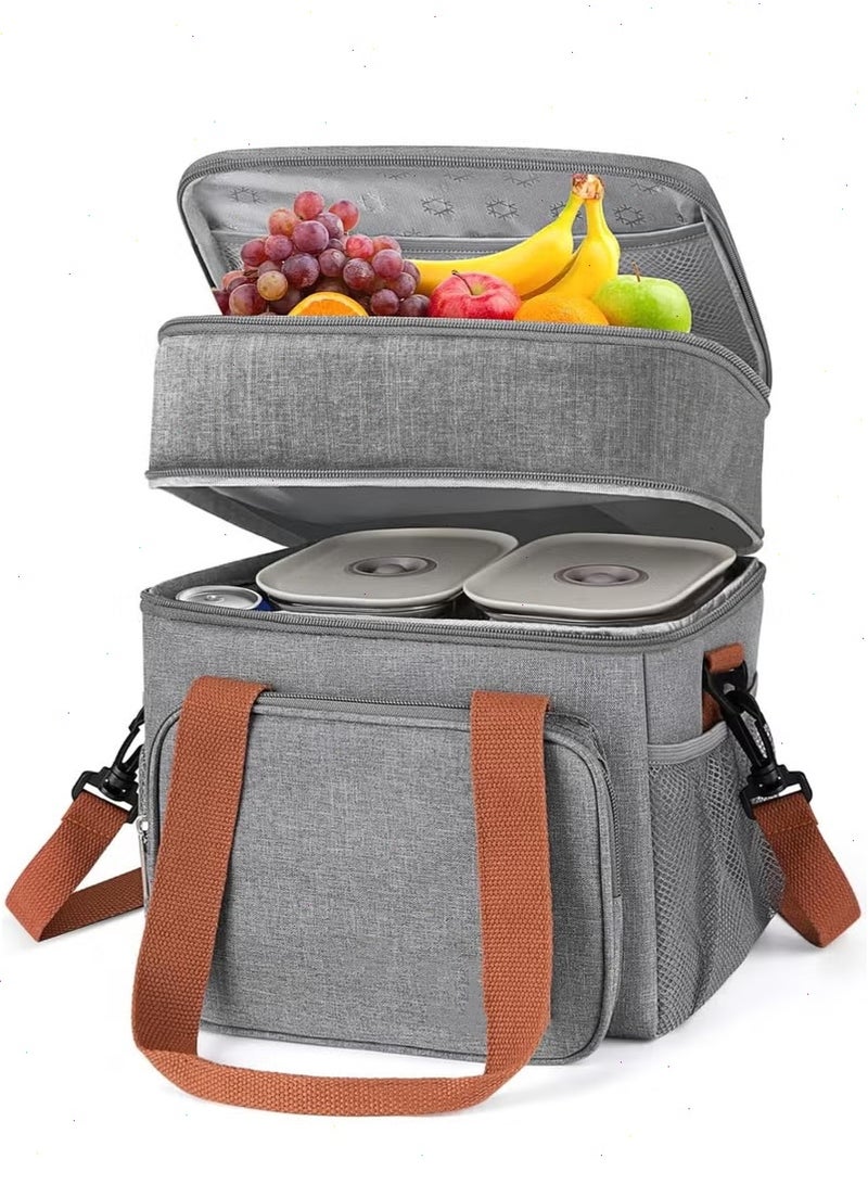Yoawllty Waterproof Lunch Box Bag, Tiffin Bag-Lightweight Large, Insulated Oxford Cloth Fresh-keeping Bag for Office, School and Picnic (Grey) - Image 1