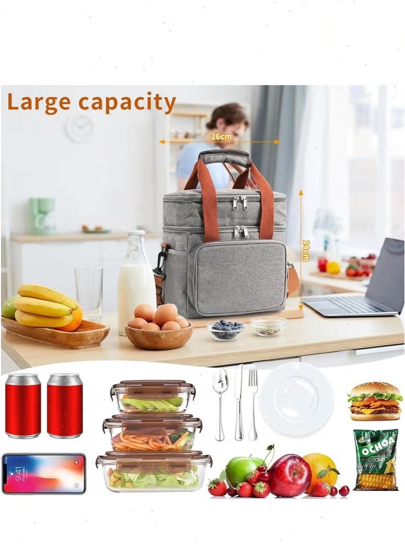 Yoawllty Waterproof Lunch Box Bag, Tiffin Bag-Lightweight Large, Insulated Oxford Cloth Fresh-keeping Bag for Office, School and Picnic (Grey) - Image 4