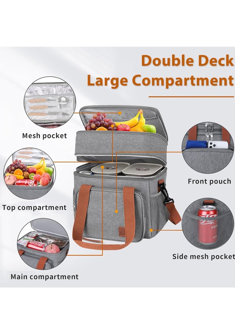Yoawllty Waterproof Lunch Bag, Large Capacity Tiffin Bag for Office, Insulated Expandable Oxford Cloth Lightweight Fresh-keeping Bag for Work, School and Picnic (Grey)  - Image 2