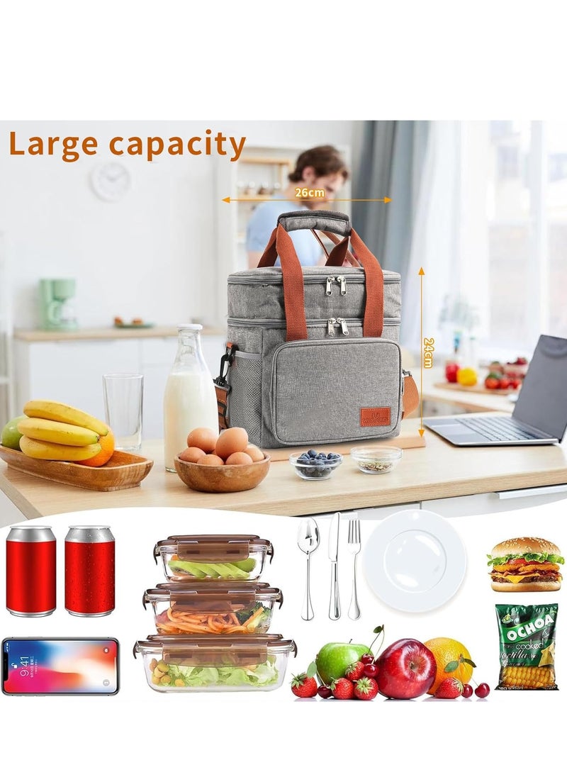Yoawllty Waterproof Lunch Bag, Large Capacity Tiffin Bag for Office, Insulated Expandable Oxford Cloth Lightweight Fresh-keeping Bag for Work, School and Picnic (Grey)  - Image 4