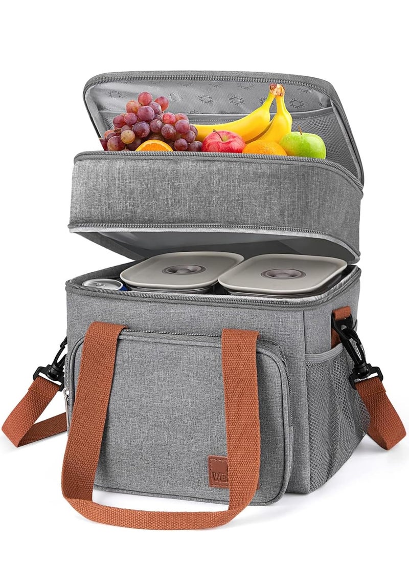 Yoawllty Waterproof Lunch Bag, Large Capacity Tiffin Bag for Office, Insulated Expandable Oxford Cloth Lightweight Fresh-keeping Bag for Work, School and Picnic (Grey)  - Image 1