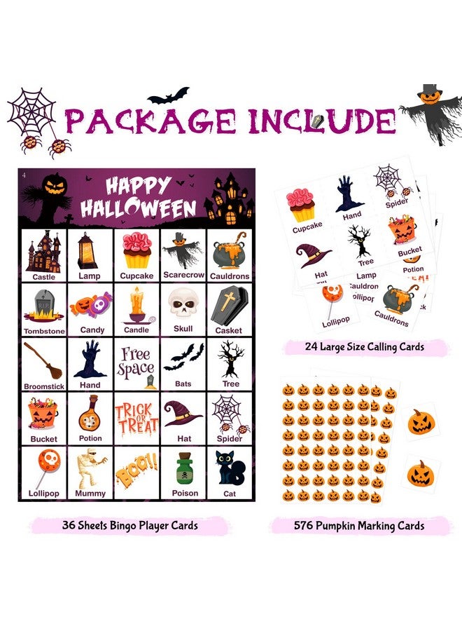 V-Opitos Halloween Bingo Game Card For Kids/Adults, 36 Players - Halloween Game For Family/School Classroom/Large Group, Halloween Party Favor For Toddler Boy/Girl - Image 4