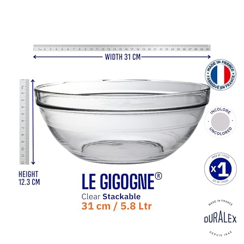 Duralex France Gigogne Clear Stackable Glass Bowl 5.8L | 1 Bowl | Large Capacity for Baking, Mixing, Serving | 3X Stronger, Scratch-Resistant, Dishwasher & Microwave Safe - Image 5