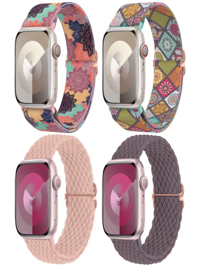 مجموعة من 4 أساور مطاطية مرنة من Delidigi متوافقة مع ساعات Apple Watch بمقاسات 38 مم، 40 مم، 41 مم، 42 مم، 44 مم، و45 مم، للرجال والنساء. أحزمة رياضية مرنة قابلة للتعديل مصنوعة من النايلون لساعات iWatch Series 8، 7، 6، 5، 4، 3، 2، 1، وSE. - Image 1