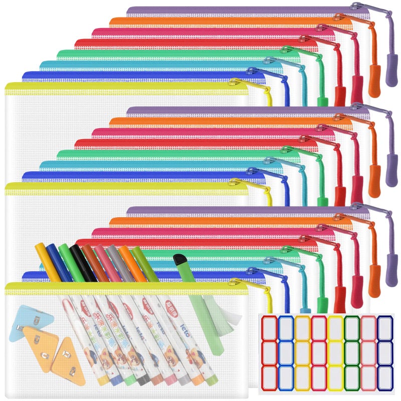 YOPCDJ 24 Pack Mesh Zipper Pouch Bags Small Clear Pencil Pouch Bulk Pencil Bags with Zipper for Travel Storage
