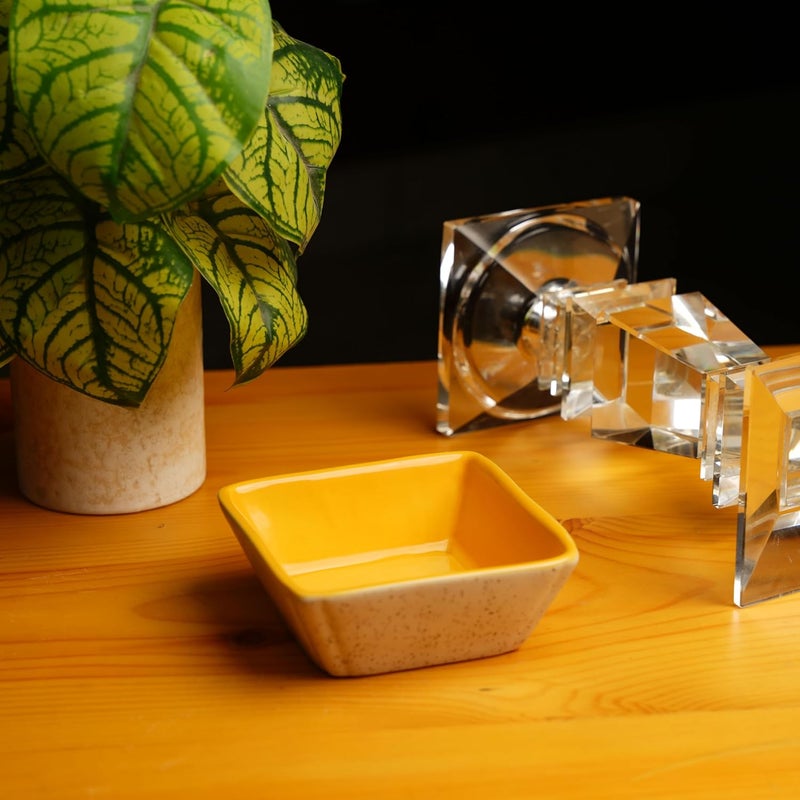 Caffeine Ceramic Handmade Matte Cream Glossy Yellow Serving Bowl Set of 4 - Image 2