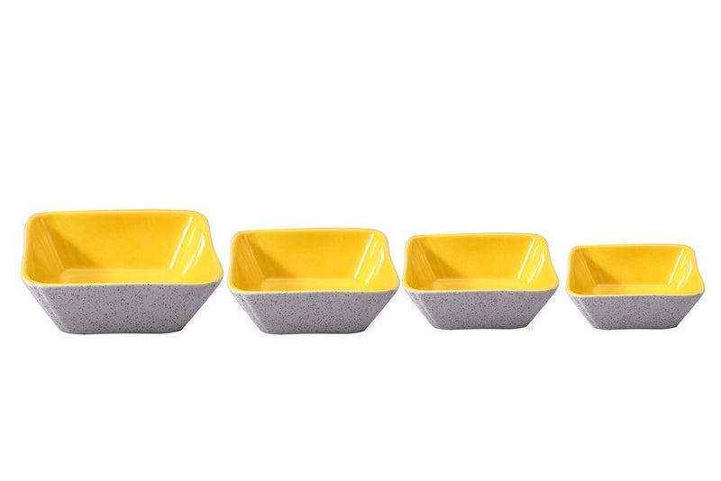 Caffeine Ceramic Handmade Matte Cream Glossy Yellow Serving Bowl Set of 4 - Image 3