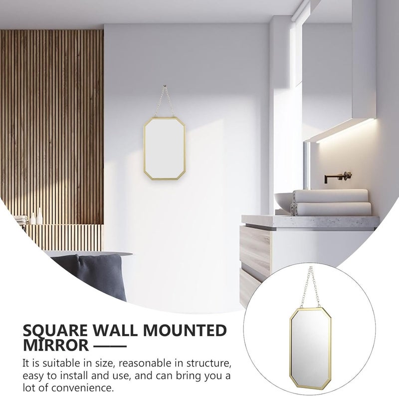 Small Rectangular Wall-Mounted Mirror with Iron Chain, Decorative Metal Hanging Vanity Mirror for Bathroom, Dormitory, and Makeup Use - Image 4