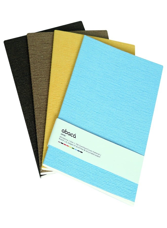 COMMA Abaca - A5 Size - Soft Bound Notebook - 80 Pages Each - 80gsm Natural Shade Paper - Textured Cover Material - Pack of 4 - (Chocolate + Walnut + Yellow + Sky Blue) - Image 1