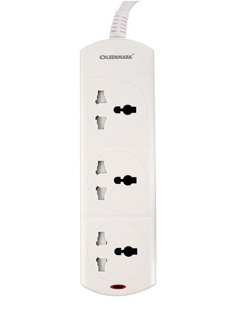 Olsenmark 3 Way Power Socket OMES1807D, 3 M cord, PP Fire Proof Housing and Child Safety, Ideal for Home, Office