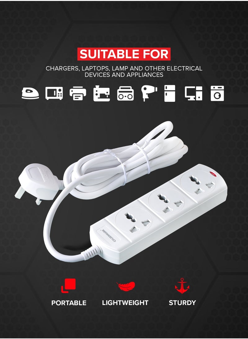 Olsenmark Olsenmark 3 Way Power Socket OMES1807D, 3 M cord, PP Fire Proof Housing and Child Safety, Ideal for Home, Office  - Image 5