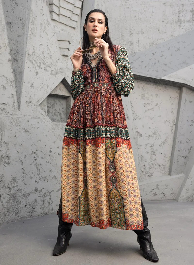 Bhanuni By Jyoti  GINGER ORANGE AND VERY LIGHT BLUSH GREEN DRESS for Women | Best Price UAE