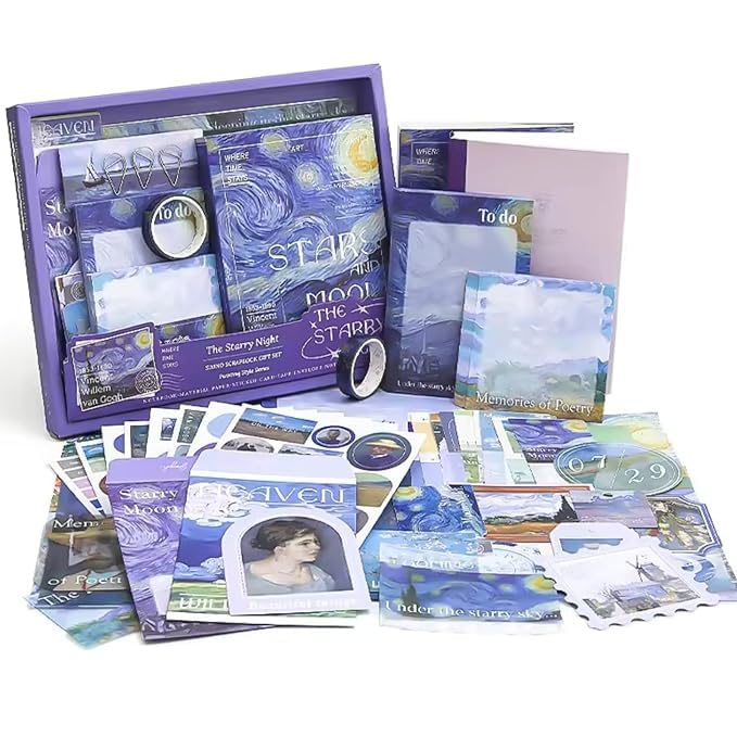 vulrian PaperJunk JournalScrapbook Kit A6 NotebookStickersDIY Set with Vintage AestheticCreative Decor Journaling SuppliesIdeal Gift ForTeensGirls The Starry Night Purple